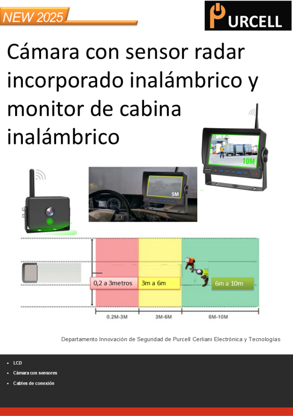 Cámara retroceso: sensor radar y cámara incorporados inalambrico con monitor 7"