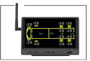 Monitor de presión de neumáticos (TPMS) para máquinas, camiones, grúas, vehículos comerciales y mineros. Detección externa para 18 ruedas.